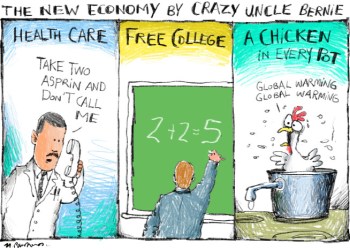 Bernie Sanders economy cartoon by Mickey Paraskevas