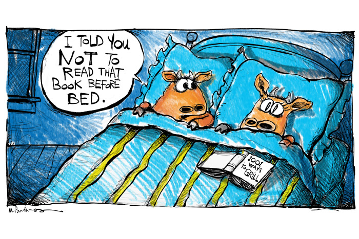 Cow Grill Cartoon by Mickey Paraskevas