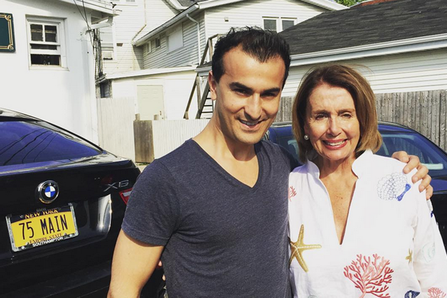 Zach Erdem and Nancy Pelosi outside the rear of 75 Main.