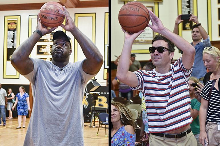Shaq and Jimmy Fallon shoot hoops at the special screening of "Killer Bees" In Bridgehampton, Photo: Eugene Gologursky/Getty Images for Killer Bees)