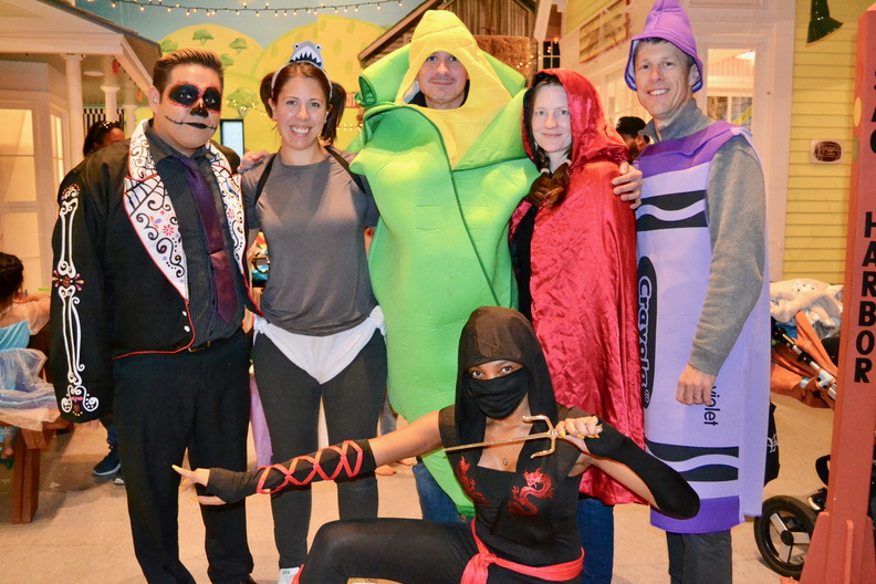 The CMEE group - Kevin Rojas as Sugar Skull, Liz Bard as Baby Shark, Paul Johnson as Corn Stalk, Lara Sweeney as Little Red Riding Hood, Steve Long/CMEE President as a Purple Crayon, Tiffany Stewart as a Ninja