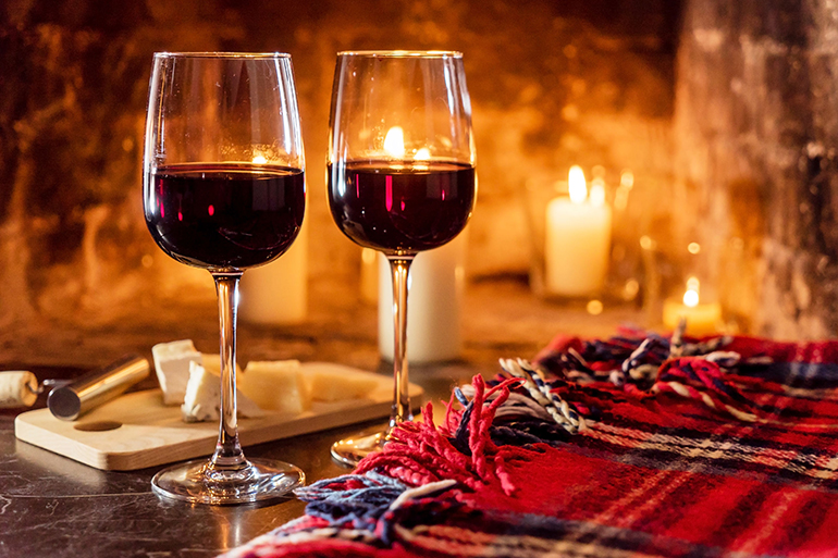 winter wine and a fire
