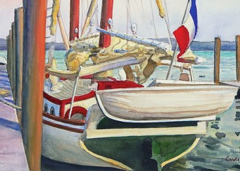 May 3, 2019 Dan's Papers cover art (detail) by Christian White featuring a Greenport tall ship