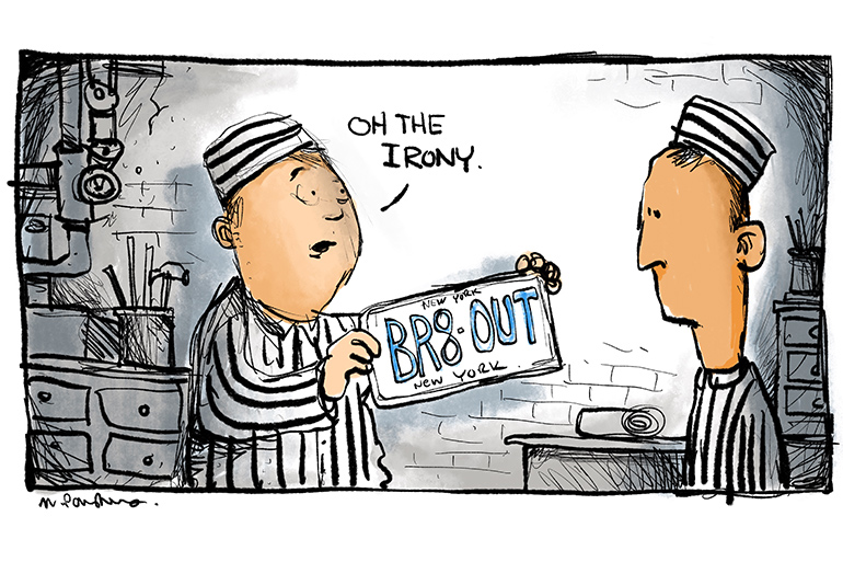 NY license plates cartoon by Mickey Paraskevas