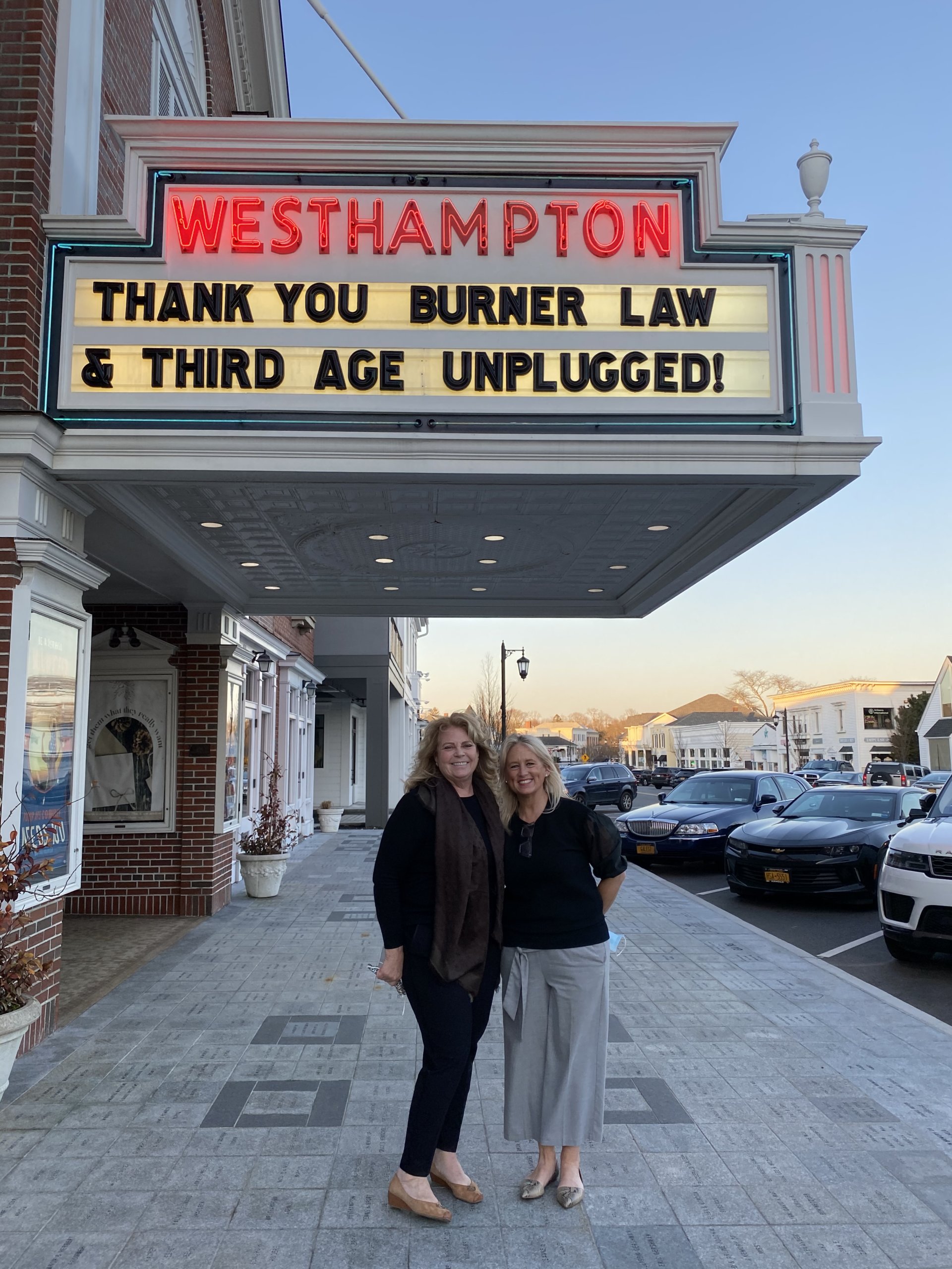 A sign thanking Nancy Burner’s firm and her “Third Age Unplugged” concept.
