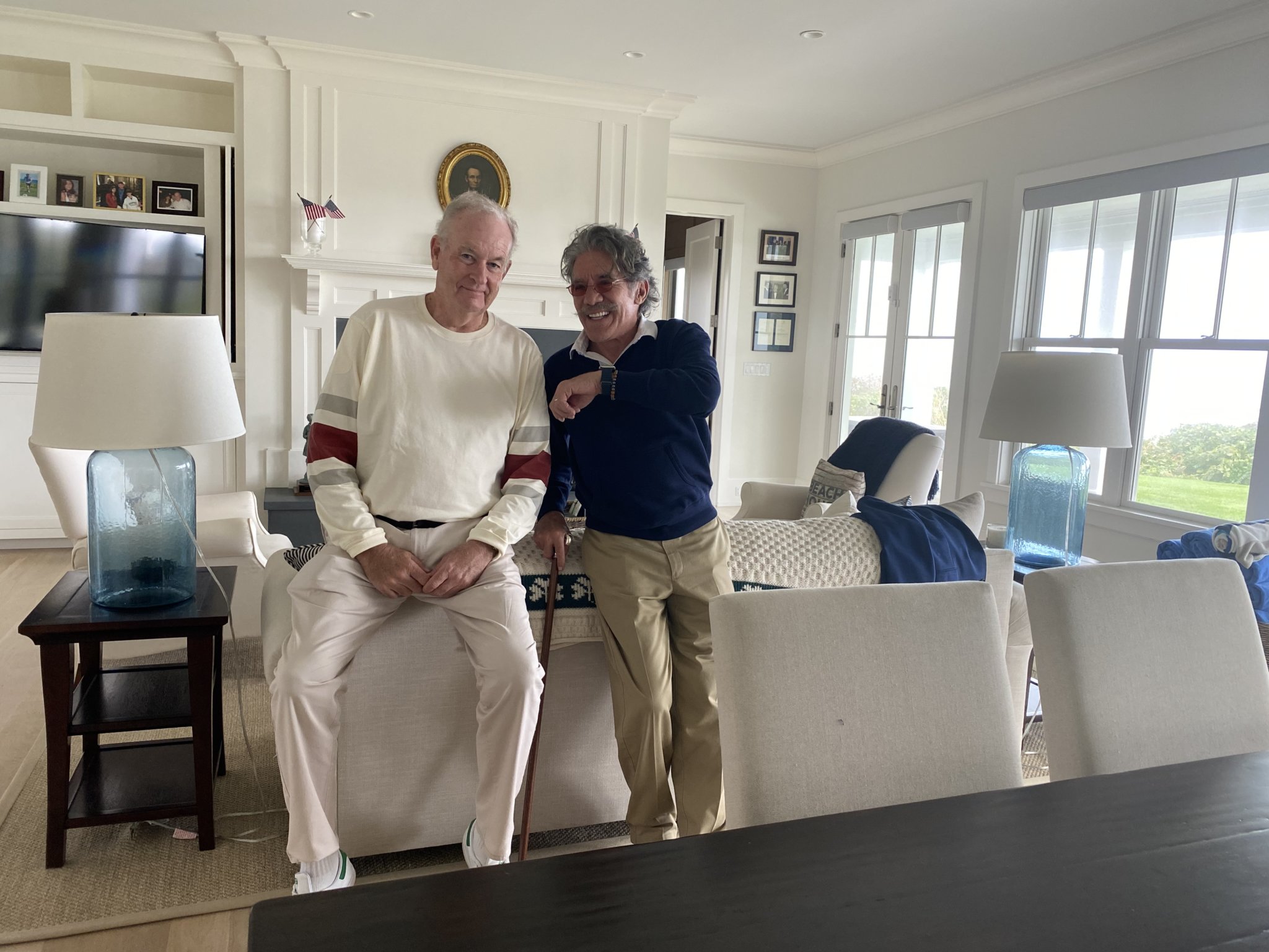 Bill O'Reilly and Geraldo Rivera on the “phone” with Sean Hannity at O'Reilly's Montauk home. Together, they are the “Three Musketeers” of giving!