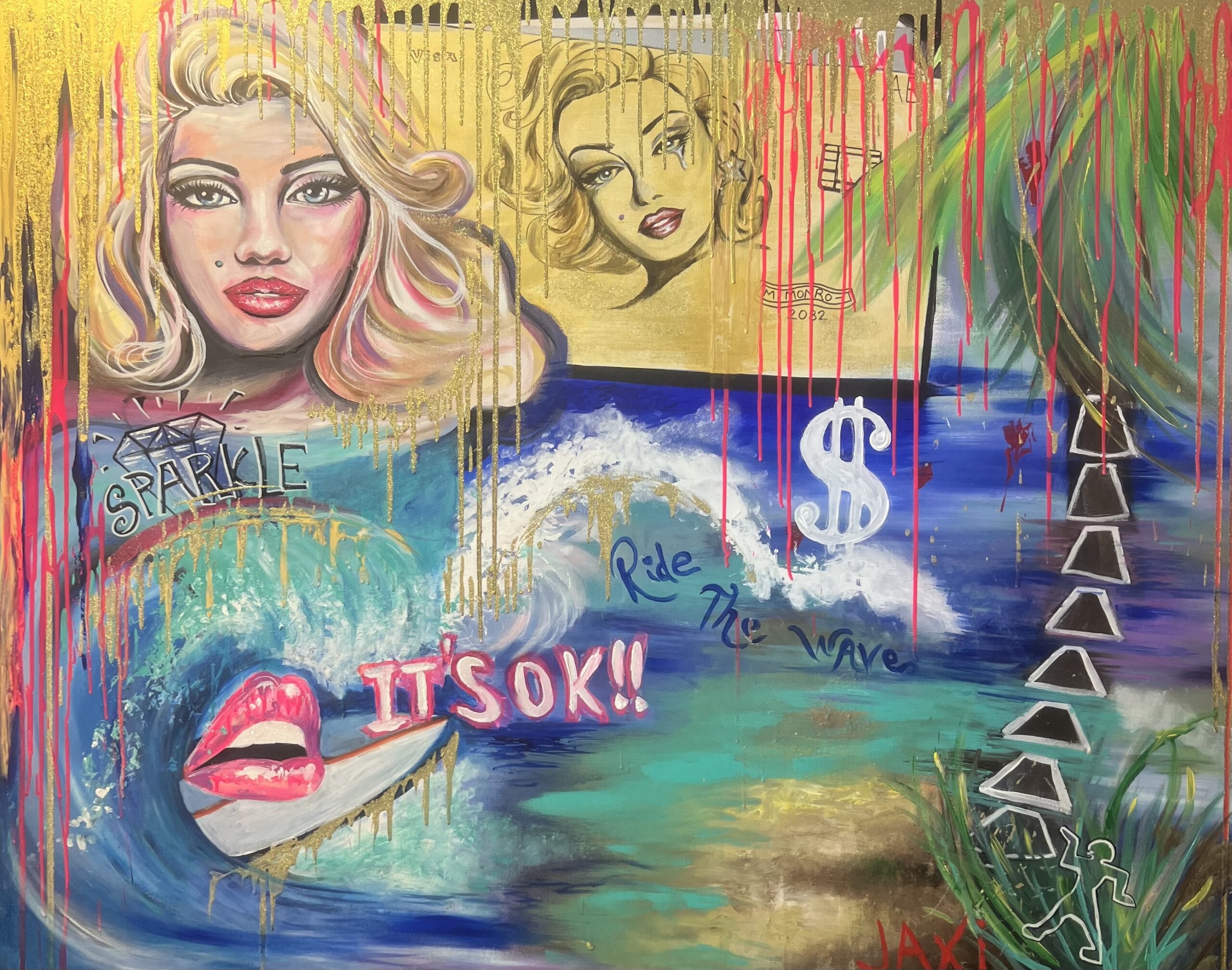 "Journey" (48" x 60"), a JAXI collaboration between Julie O'Brien and Roger Sichel, on view at ARTACOM in Southampton