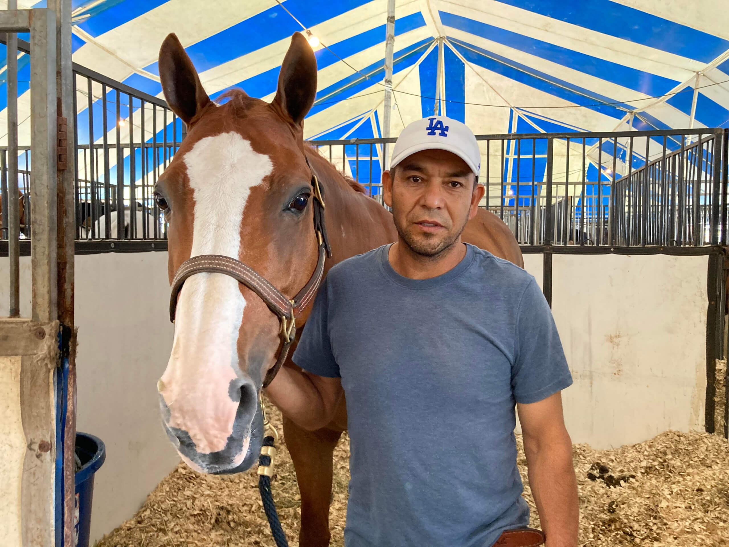 Hernandez taking care of horses at the 2023 Hampton Classic