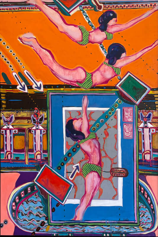 "Divers" (1968) painting by David Slater, on view at MM Fine Art in Southampton