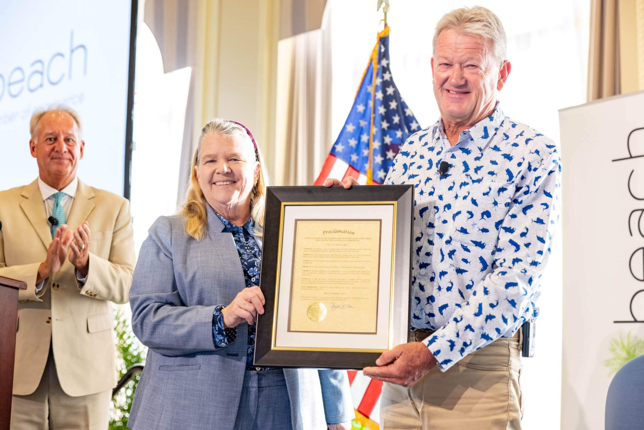 Palm Beach Mayor Danielle Moore and Guy Harvey