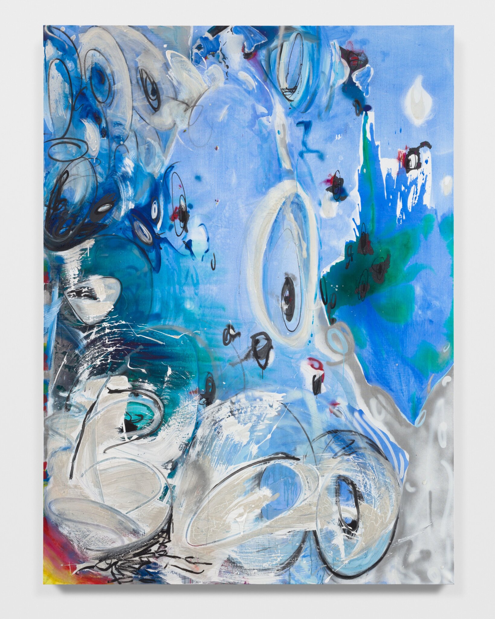 Suzanne McClelland “Falling Sky” (North), 2022 - mixed media on linen, 102 x 75 in. Courtesy Marianne Boesky Gallery at the Parrish Art Museum