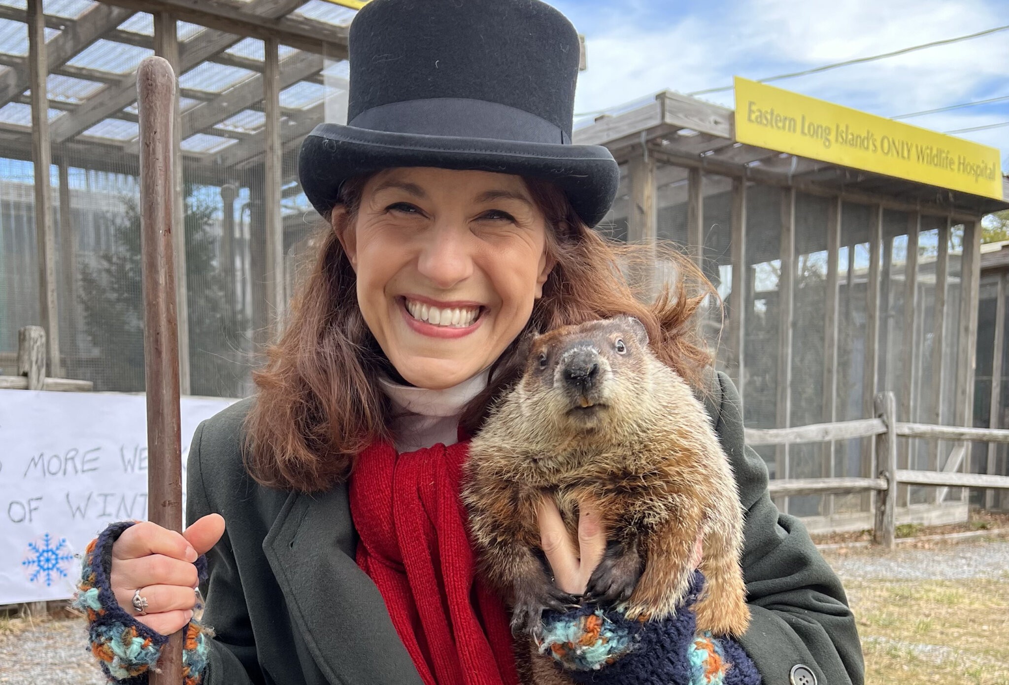 Tammy Flanell with Allen McButterpants at Evelyn Alexander Wildlife Rescue Center