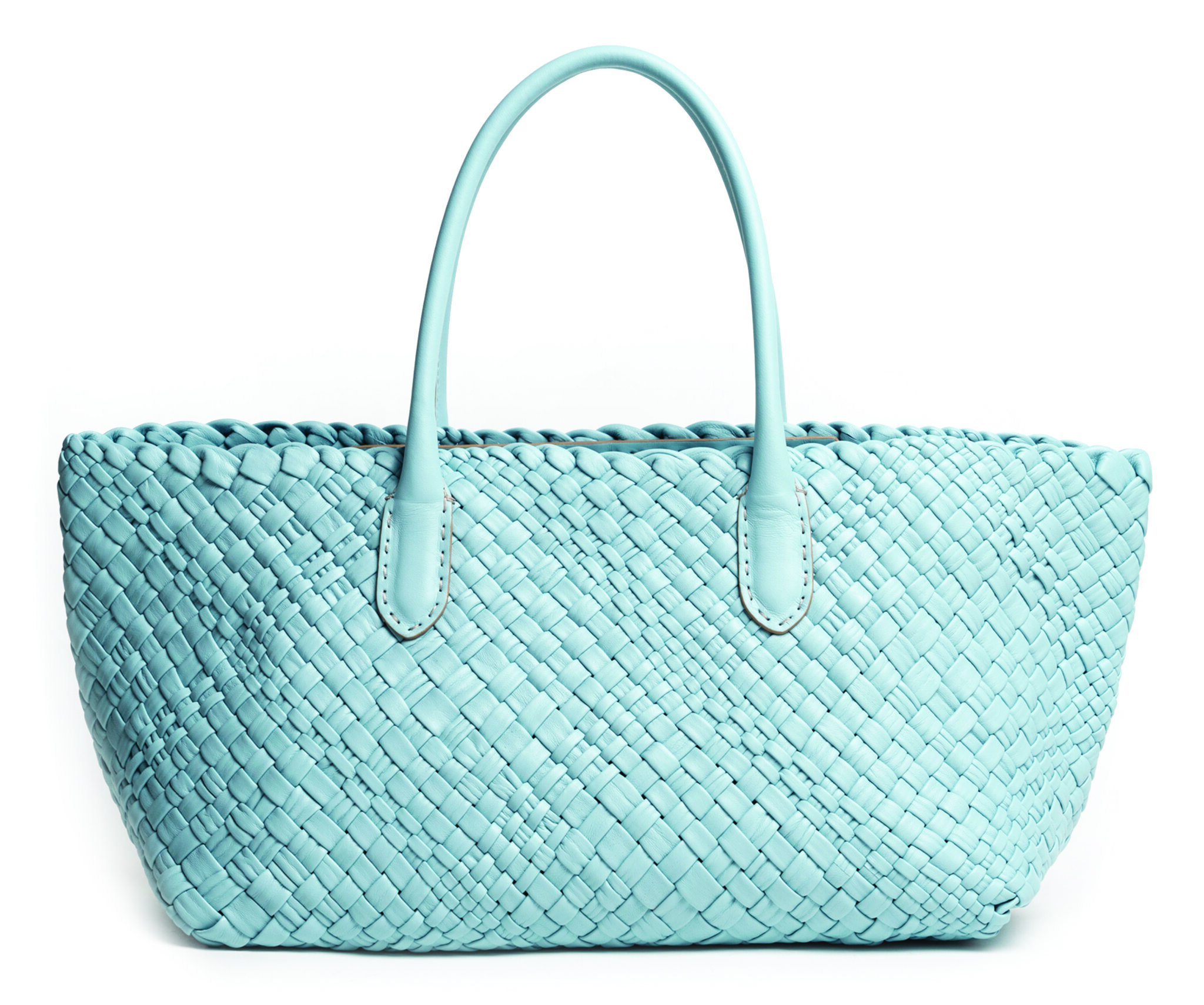 Intrecciato Optical Shopping Bag in Celeste at Jennifer Tattanelli