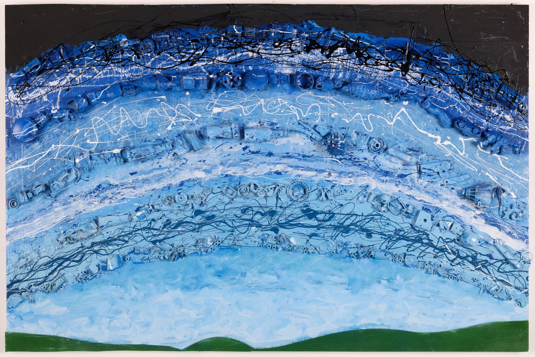 Rossa Cole's "Crapmosphere" 2024 48Wx32H scrap wood, plywood, junk, paints, polyurethane, shellac