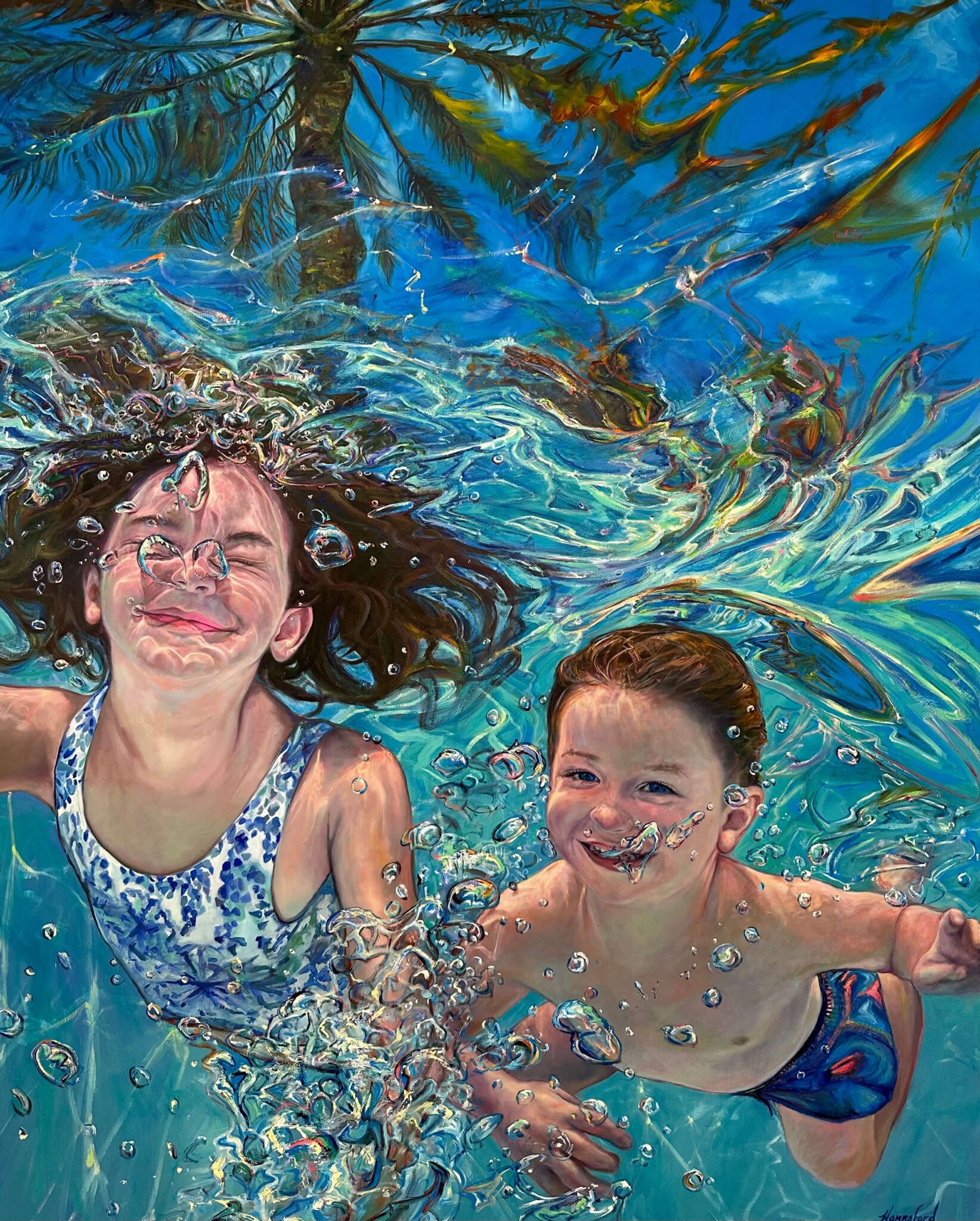 Jennifer Hannaford's "Where the Palm Trees Sway" commission (2023, oil on linen, 48" x 60")