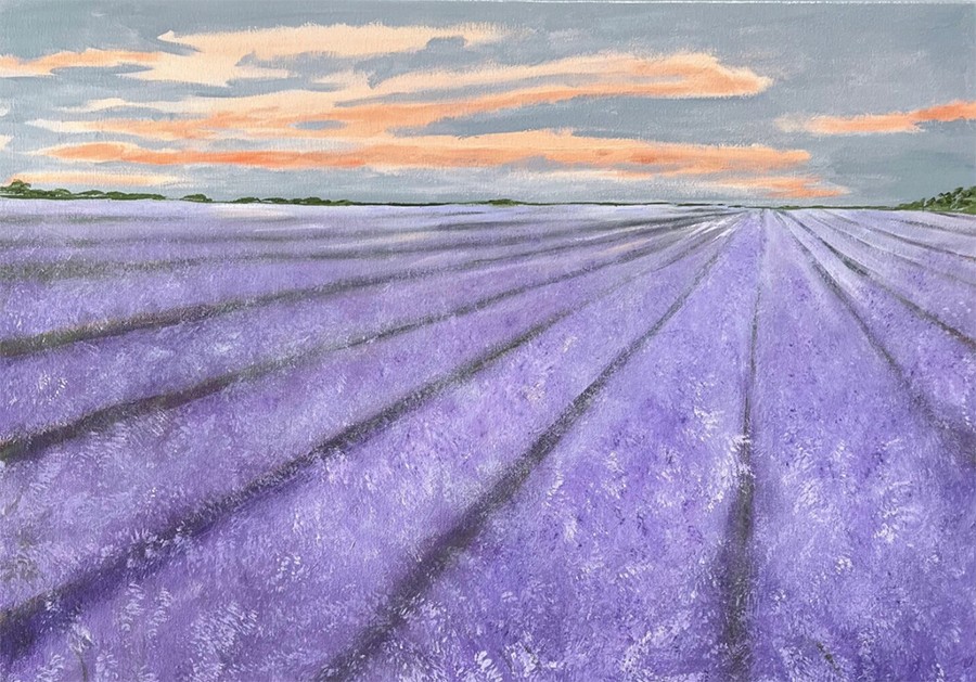 "Lavender Field," the July, 2024 Dan's North Fork cover art by Carol DeVito