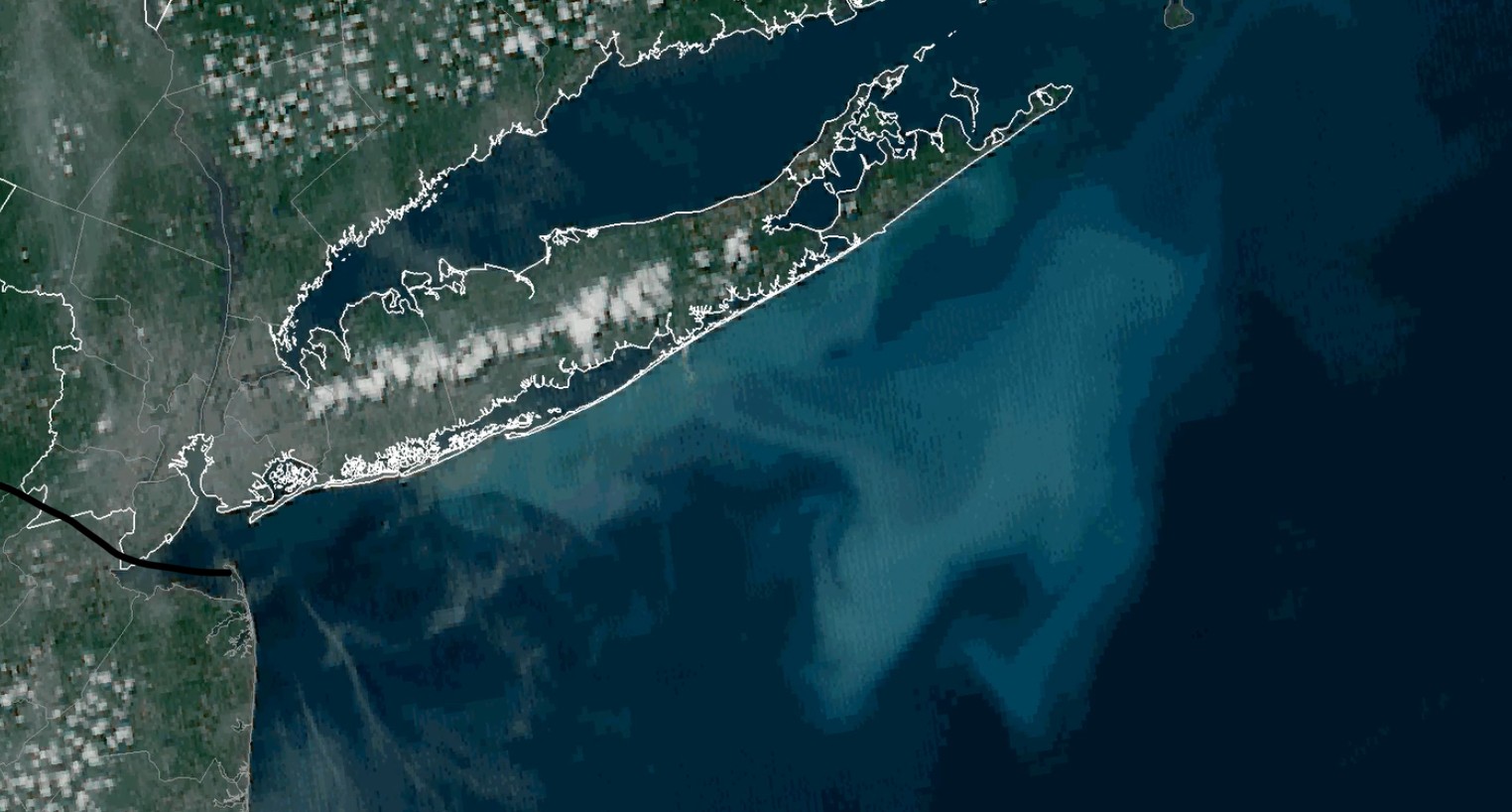 Satellite images show the bloom off the coast of eastern Long Island (NOAA)