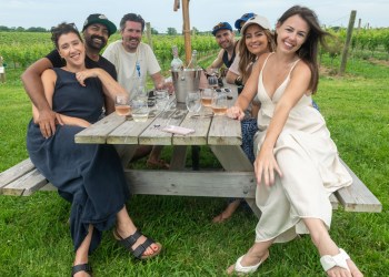 Katy Conrad, Erica Pishdadian, Joe Graham, Martin Lebel, Denver Mullet, Mohammeh and Jessica Ali at Wölffer Estate Vineyards