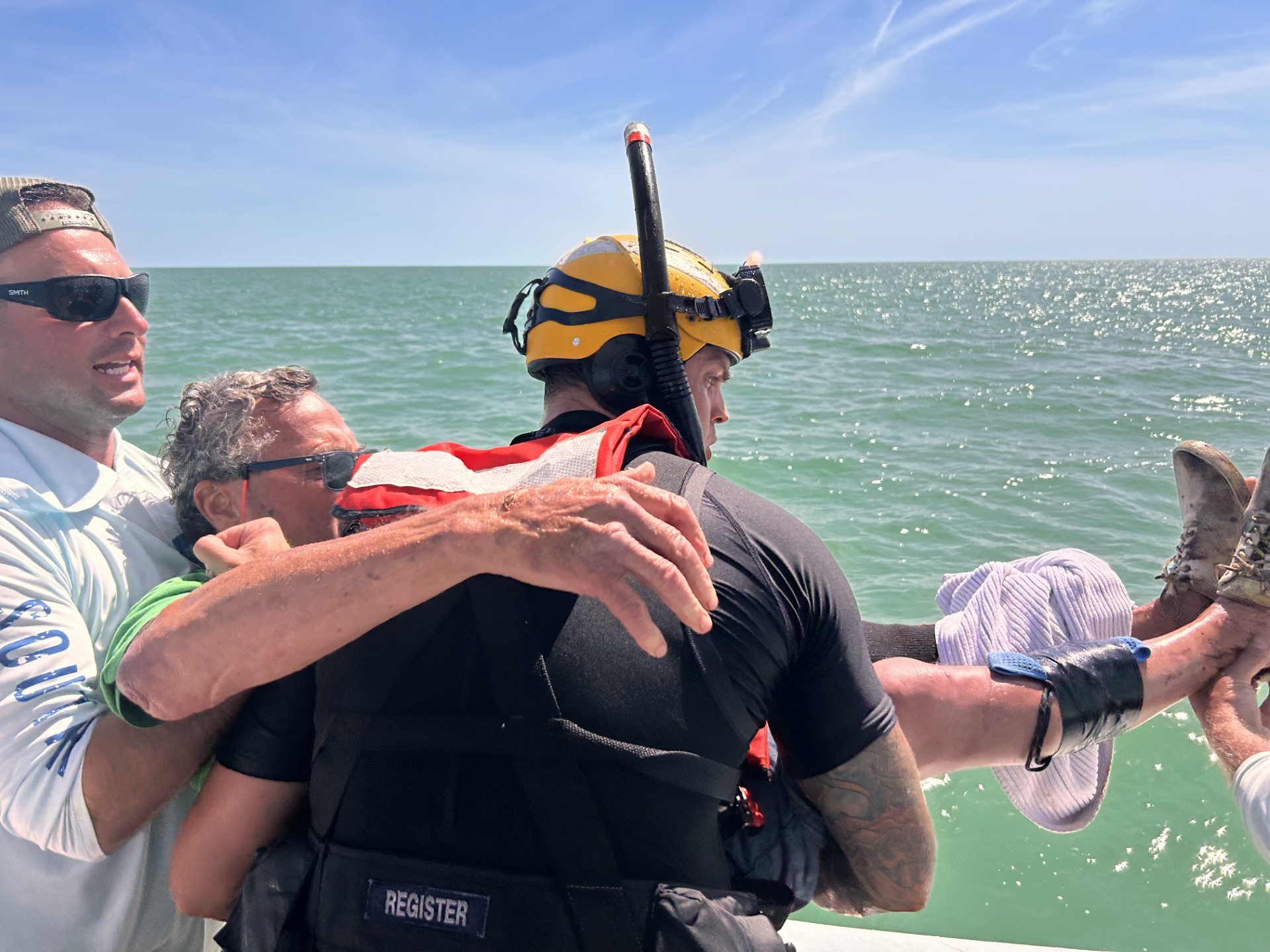 Fisherman Norman Orsinger being rescued