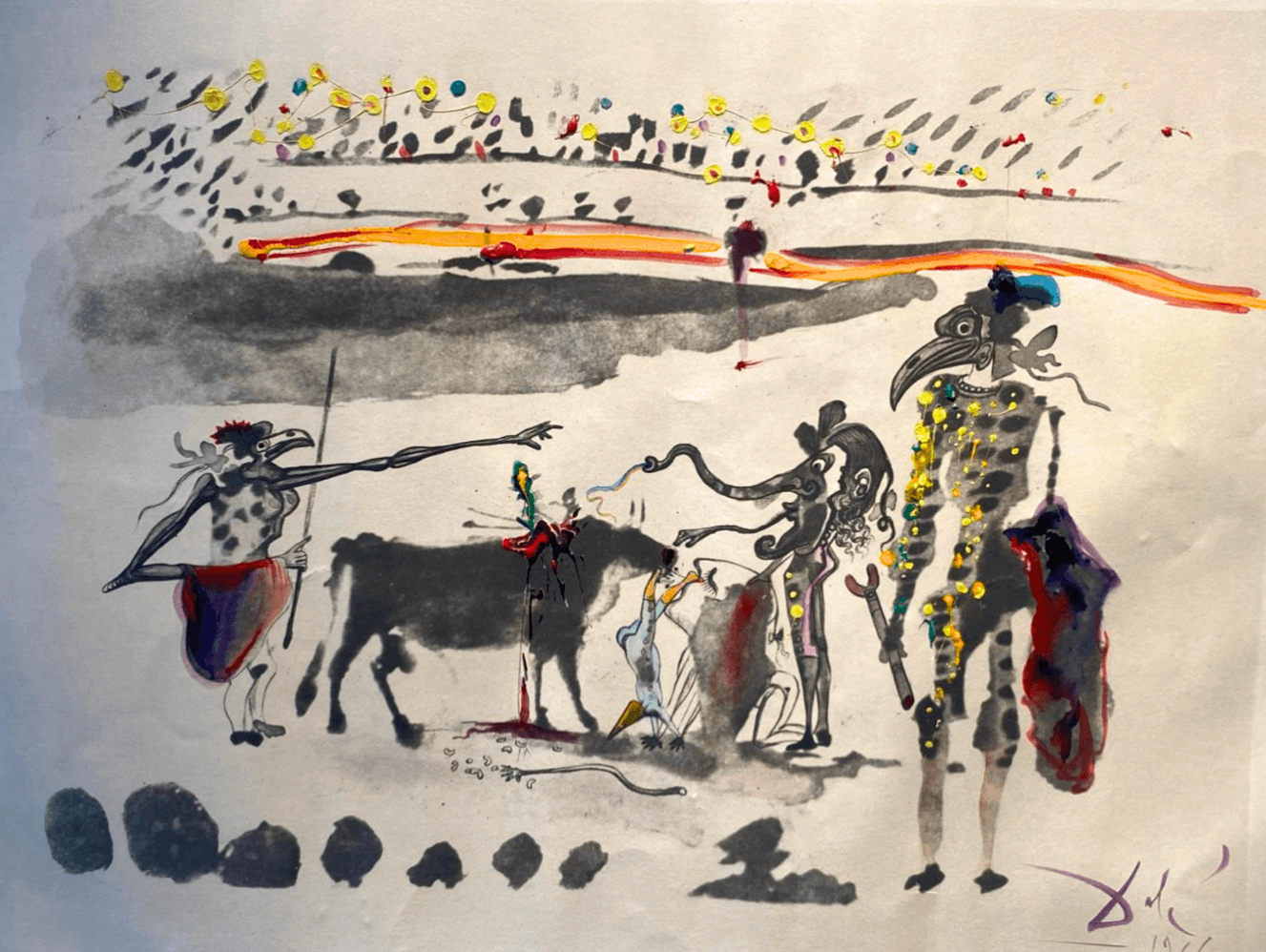 Salvador Dalí (B. 1904 - 1989) The Parrots, 1966 Unique Ink and Gouache Painting 33 x 39 inches Sheet Size: 19-5/8 x 25-3/4