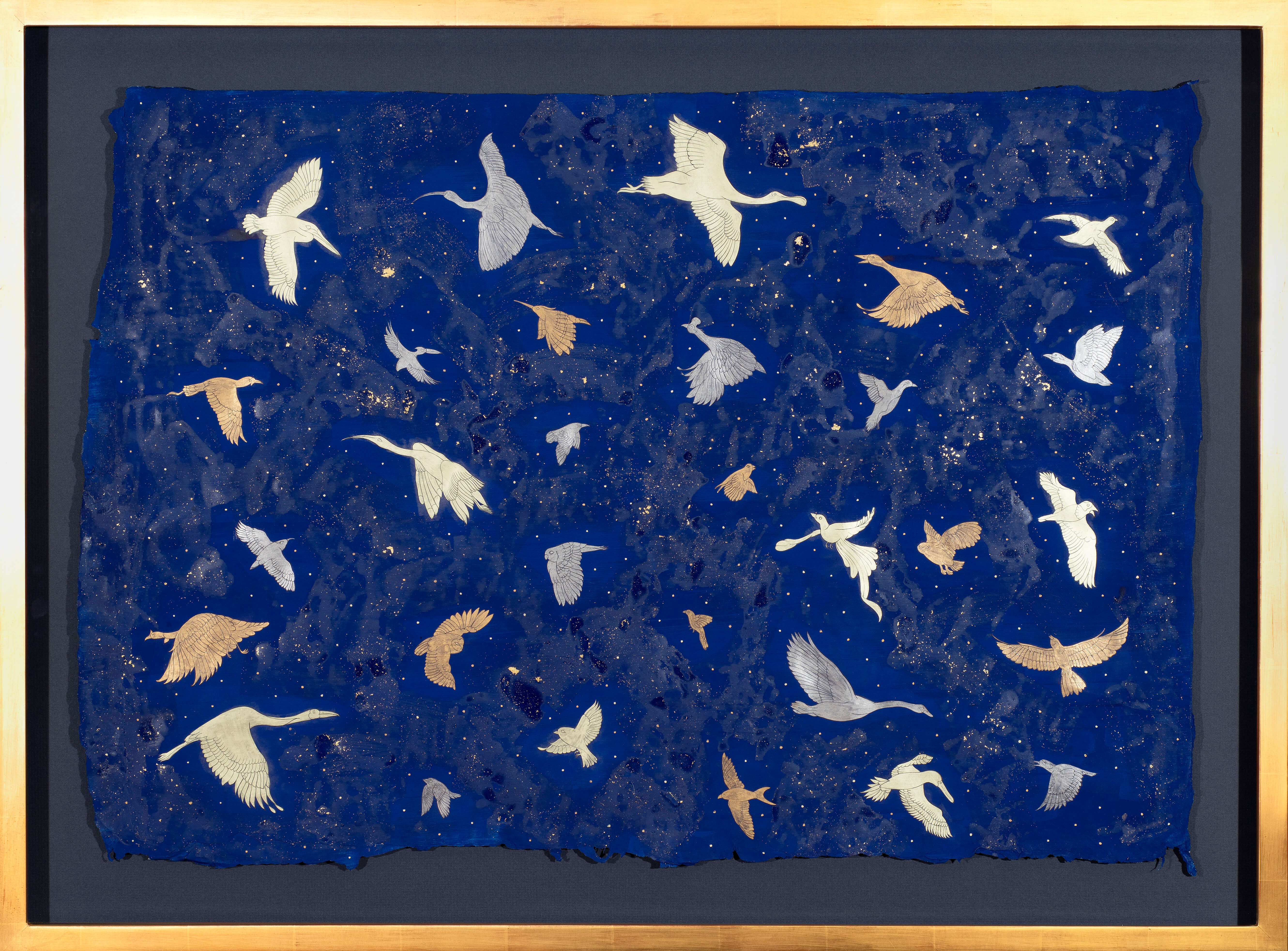 Jonathan Cooper London: "Valley of Bewilderment," 2024 by Ayesha Gamiet. Born in 1982, Gamiet has worked on a series of paintings inspired by Attar’s medieval Persian epic poem, ‘The Conference of the Birds’ at the Winter Show