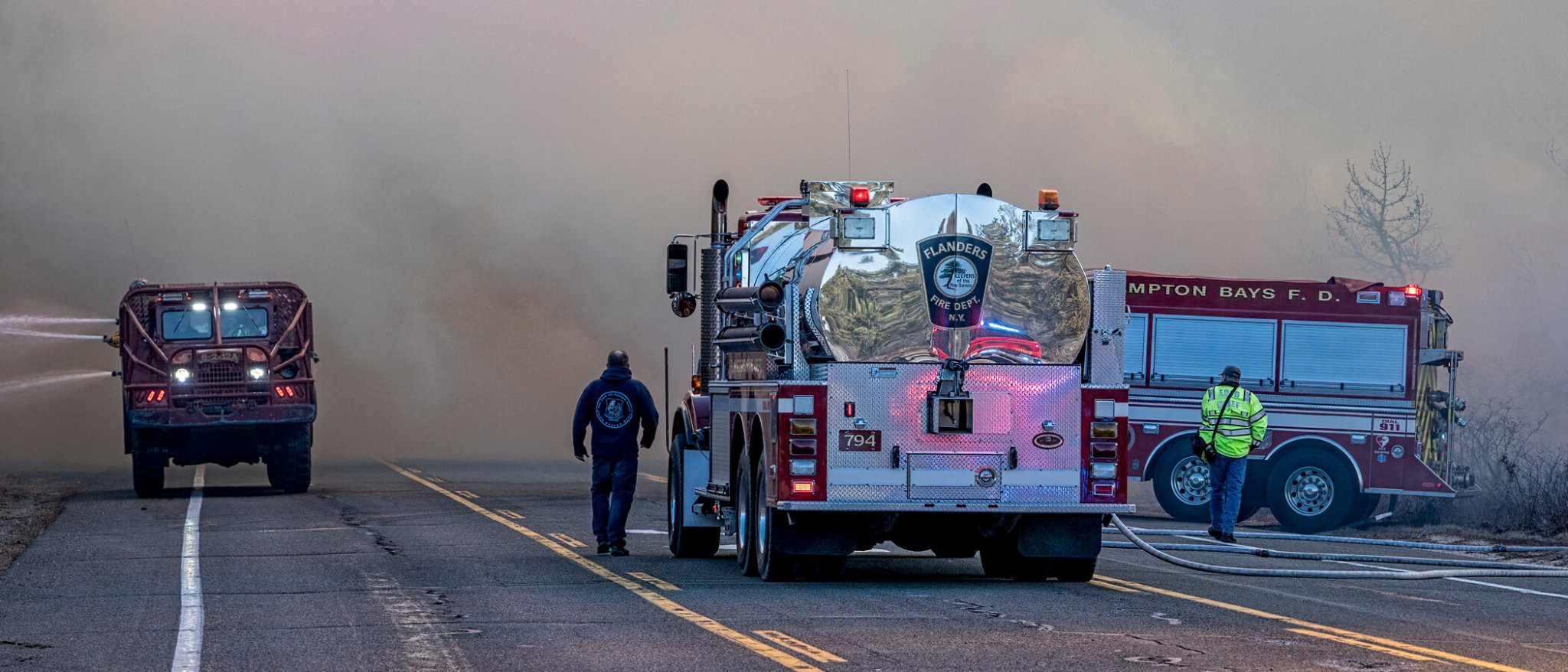 Water trucks were brought in to help fight the Westhampton brush fire (John Neely)