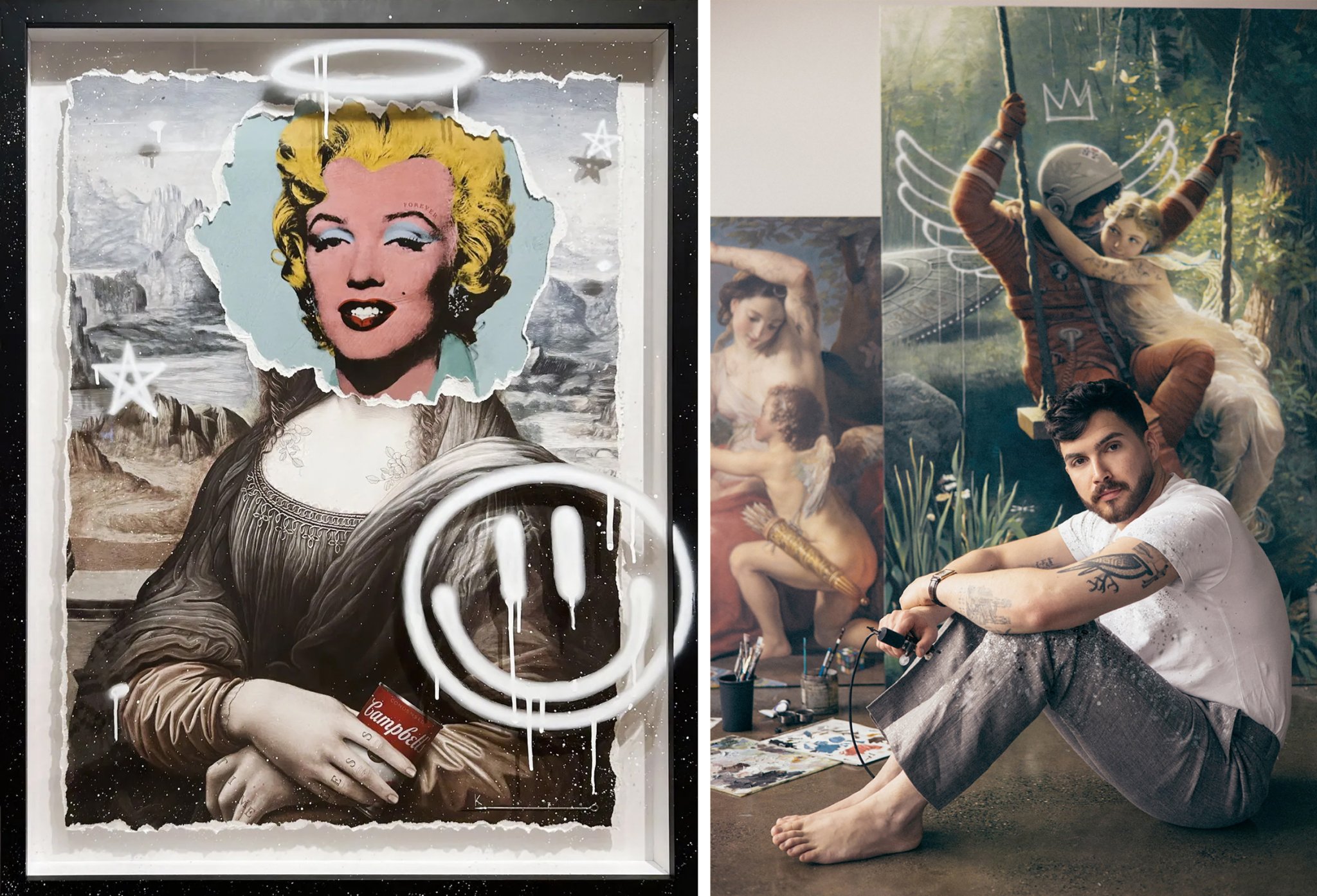 "Divine Contrast" (left) by Kozo (right), Courtesy DTR Modern Galleries