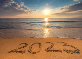 Hamptons East End beach with 2023 in sand